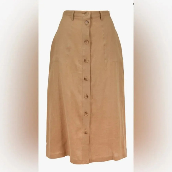 Nili Lotan Avie Linen Front Button Skirt Desert Sand Brown Size 0 - Picture 2 of 10